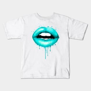 Turquoise Lips Love Kiss Print Makeup Sexy Girl Kids T-Shirt